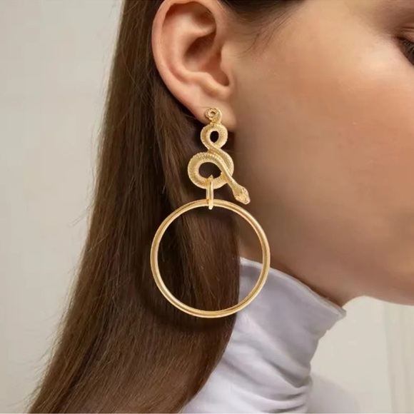 Anthropologie Serpenti Gold Snake Hoop Earrings - Picture 1 of 13
